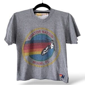 Aviator Nation Miami Boyfriend Raw Hem Tee Small Heather Grey